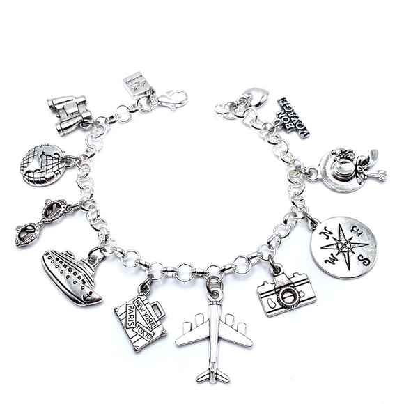 Travel Charm Bracelet Cruise Airplane Bon Voyage Traveler Charms - Picture 5 of 7